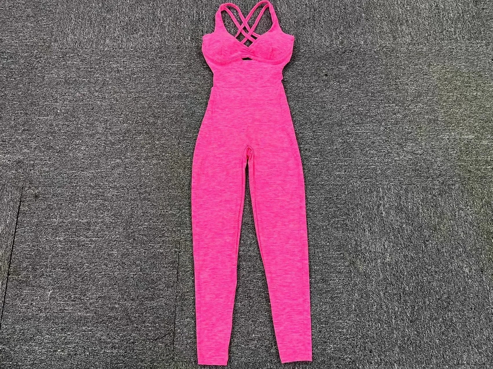 WW | Sportlicher Jumpsuit Frauen Sportbekleidung Push-Up Gym Set Frauen Fitness Overall Lycra Sport Outfit für Frauen Sportbekleidung Yoga Kleidung Pink