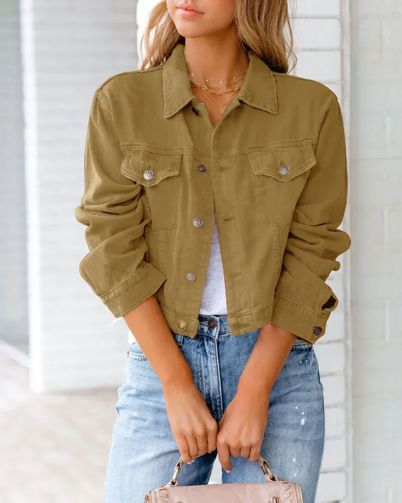 WW | Kurze Taschenjacke Mode Streetwear Einfache Knopf Trend Frauen Denim Jacken Lange Ärmel Herbst Neu Denim Denim Jacken