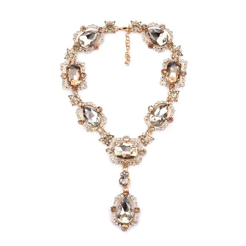WW | Statement Rhinestones Schmuck Große Edelstein Gem Stein Kristall Viktorianischer Schmuck Grüner Smaragd Bib Halskette für Frauen