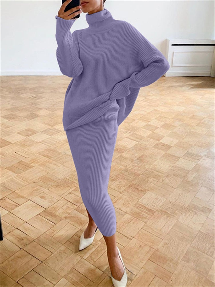 WW | Schickes Herbst Strick Zweiteiliges Slim Fit Set für Frauen