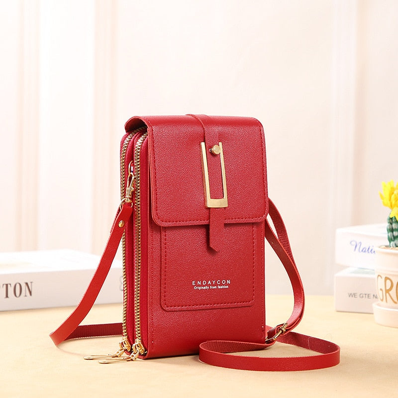 WW Leder Smartphone Clutch | Damen Handtasche mit Touchscreen-Fenster
