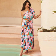 Bedrucktes Kleid mit einer Schulter