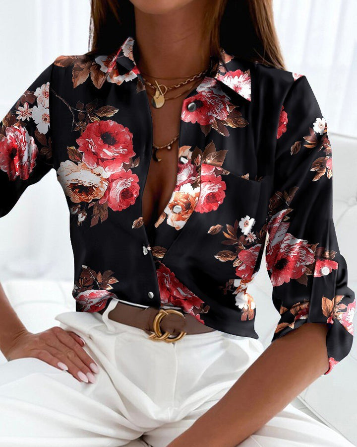 W&W Mode Print Shirts | Modische Bluse mit langen Ärmeln und Knopfleiste