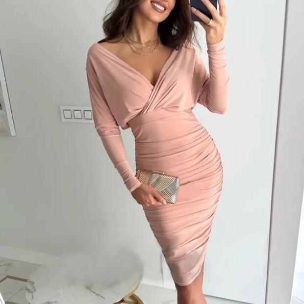 W&W V-Ausschnitt Langärmelig  Party-Kleid