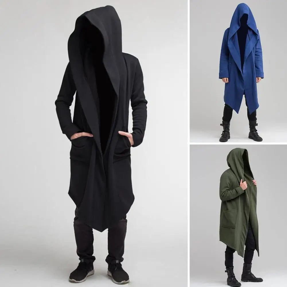 WW | Lange Strickjacke Im Gothic Stil Mit Kapuze Für Herren