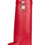 WW | Damen Kniehoge Stiefel Shark Lock Lange Dicke Sohlen High Heels Stiefel Designer Luxusmarke Damen Lederstiefel