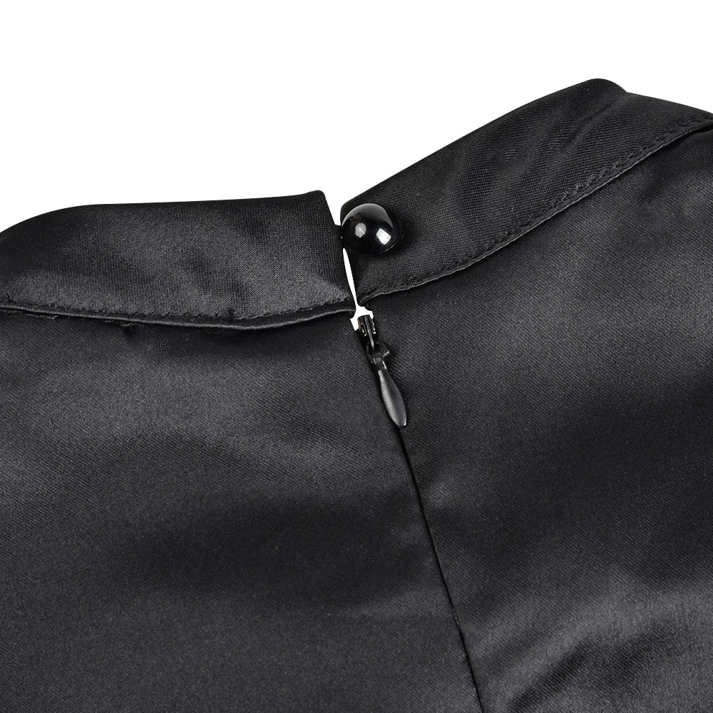 WW | Frauen Elegantes Schwarzes Kleid Halbhoher Kragen Hohe Taille A-Linie Kleider Schlankes Fit Kleid Büro Damen Female Solid Vestidos