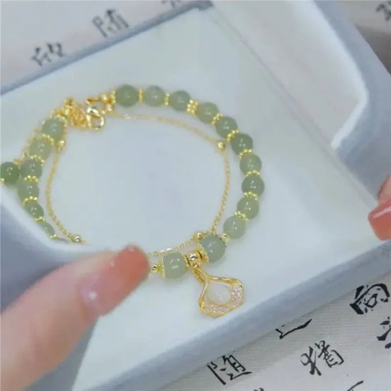 WW | Jade Armband Mit Blätter Anhänger