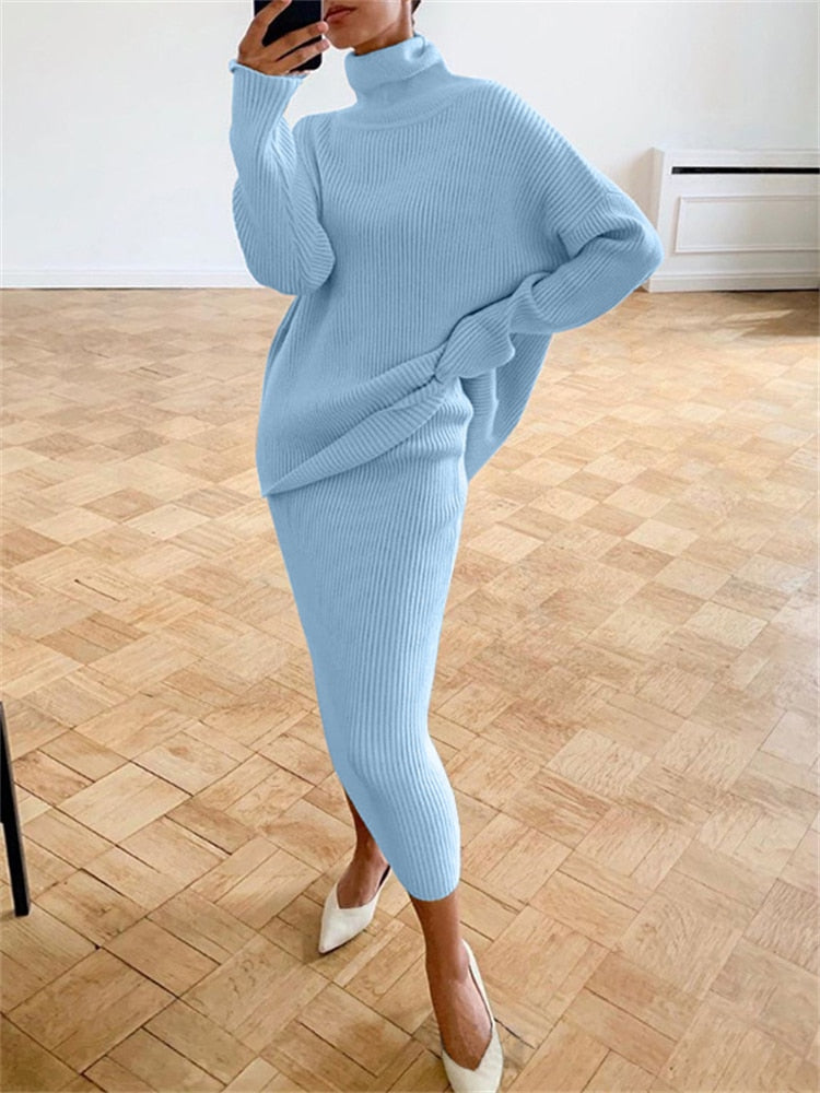 WW | Schickes Herbst Strick Zweiteiliges Slim Fit Set für Frauen