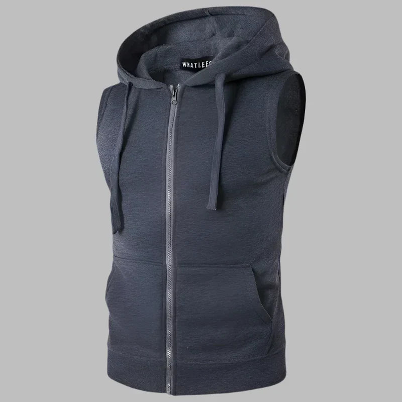 W&W Mode | Ärmelloser Herrenpullover Mit Reißverschluss Und Kapuze