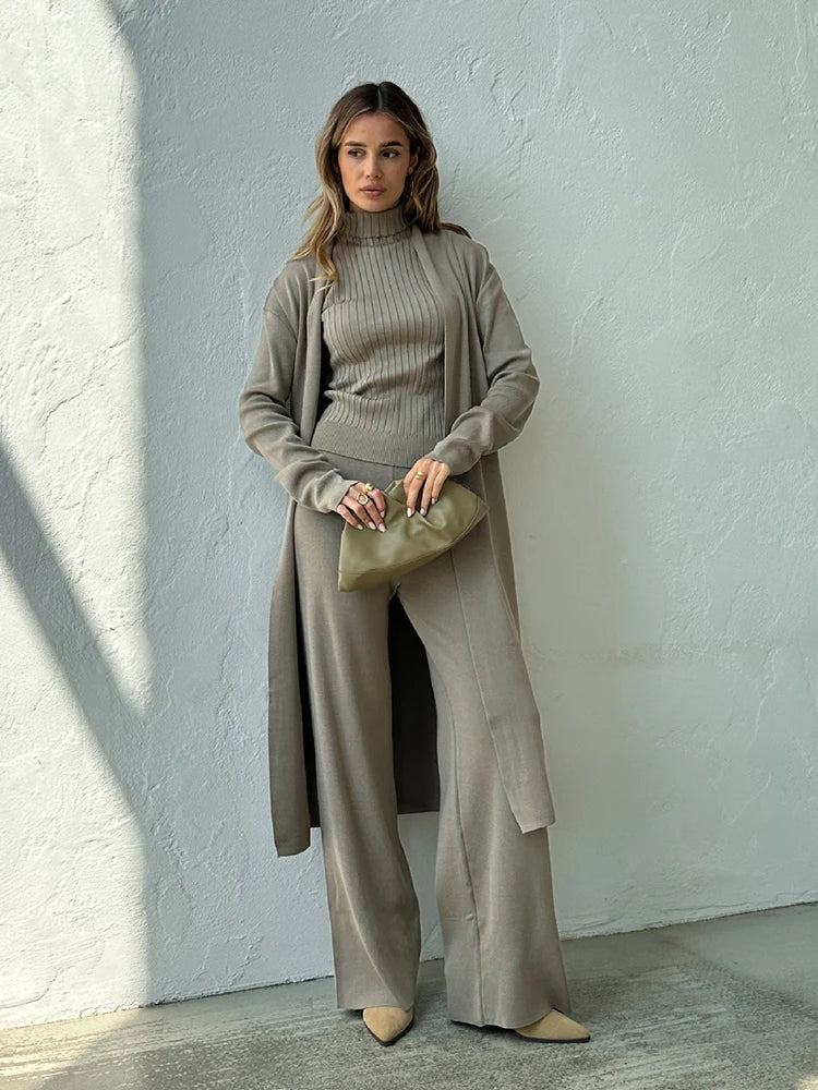 WW | Damen Luxus 3 Teiliges Strick Co Ord Satz Weich & Dehnbar