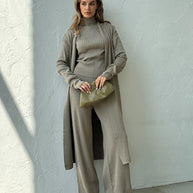 WW | Damen Luxus 3 Teiliges Strick Co Ord Satz Weich & Dehnbar