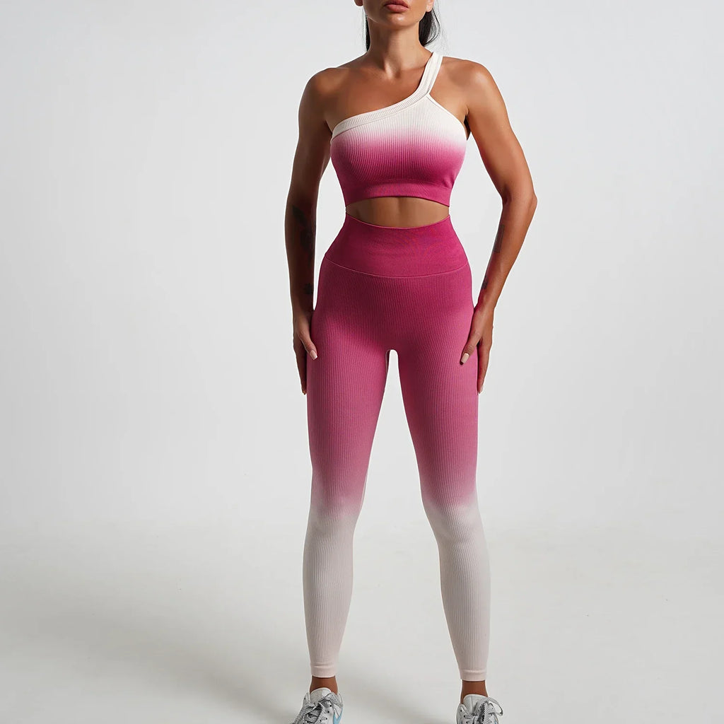 WW | Nahtlose Gradient Yoga Set Sport Fitness Hohe Taille Hip Lifting Hosen Langarm Anzüge Training Fitness Leggings Set für Frauen