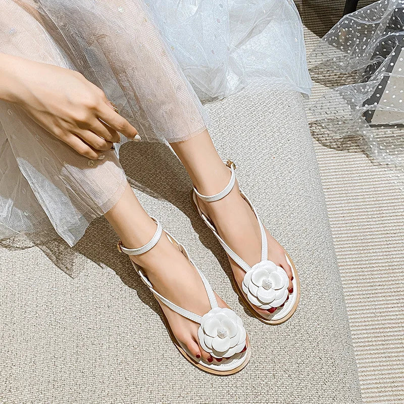 WW | Neue Sommer Damen Sandalen Modisches Blumenmuster Koreanischer Stil Festliche und Arbeitskleidung Damen Lässige Flache Schuhe Große Größen