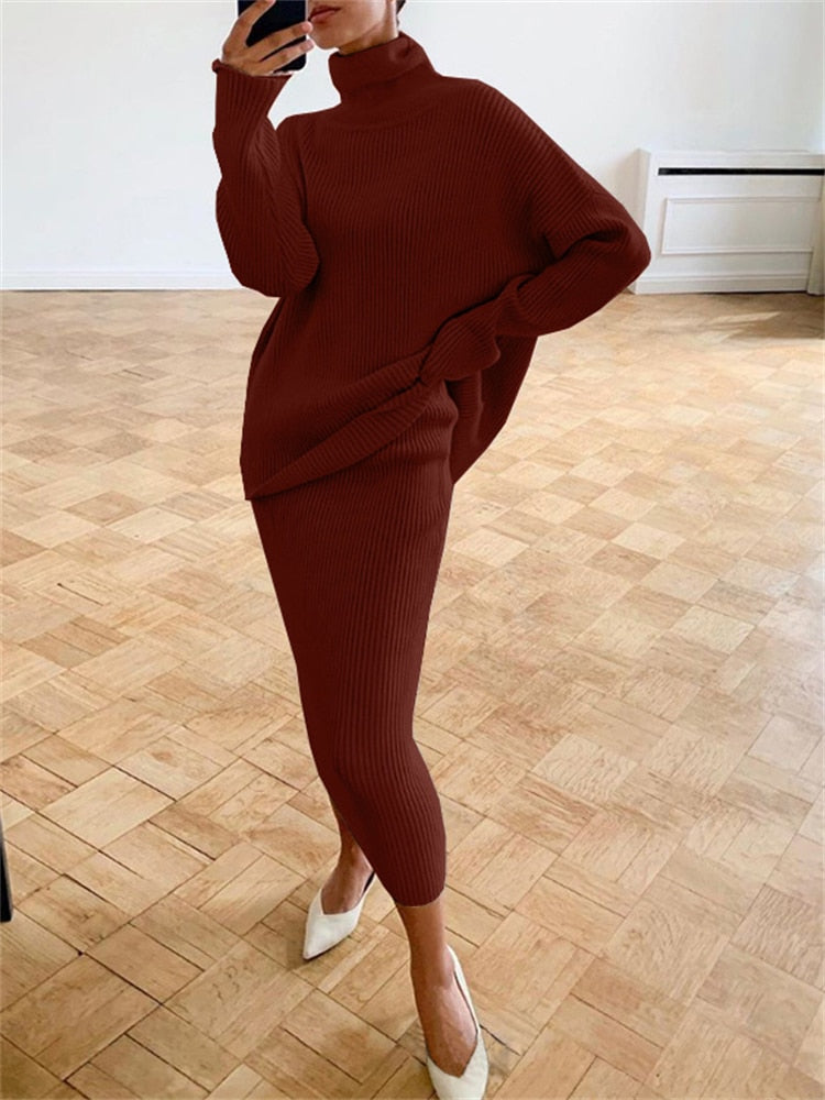 WW | Schickes Herbst Strick Zweiteiliges Slim Fit Set für Frauen