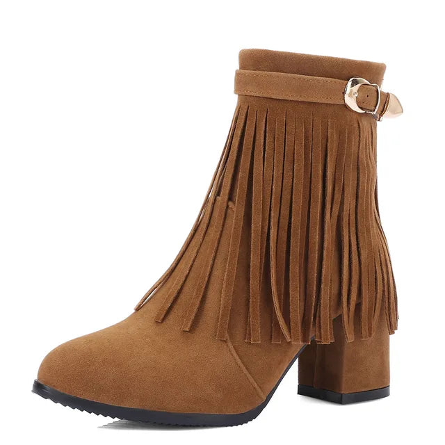 Damen-Cowboy-Stiefeletten mit Fransenquasten