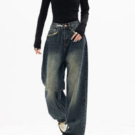 WW - Trendy Baggy Wide Leg Jeans Damen | Jeans mit hoher Taille Lässige Streetwear