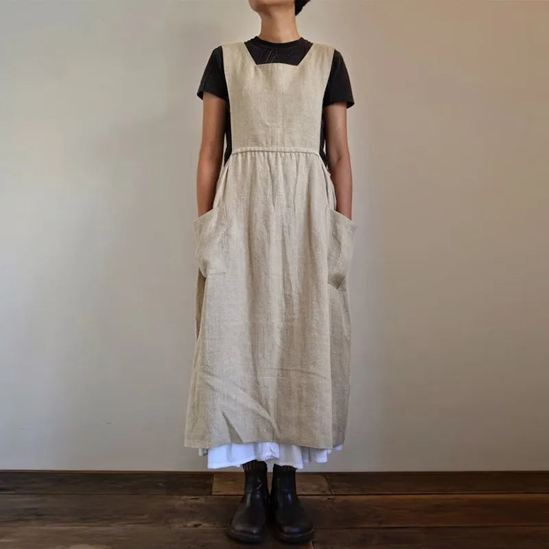 WW | Schürzenkleid aus Leinen- und Baumwollmischung mit Taschen für Frauen Pensacola