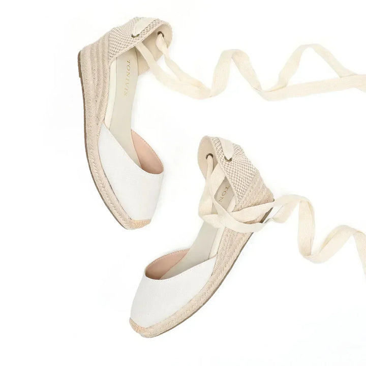 W&W Mode | Espadrilles Mit Keilabsatz Weiß Bequeme Schnür Sandalen Für Sommer