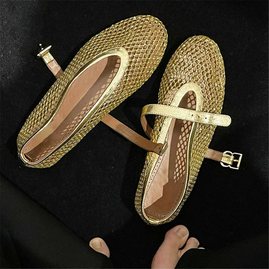 Damen Ballerinas mit Mesh-Obermaterial und elastischem Band