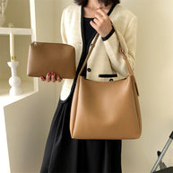 WW Hochwertige Damen Shopper Große Kapazität Schultertasche Reine Farbe Breiter Riemen Weiches PU-Leder