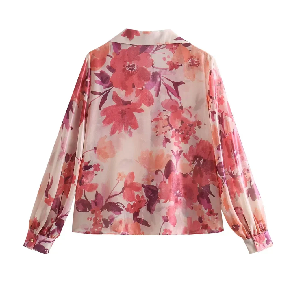 WW | Taop&Za Damen Temperament Locker Sitzendes Blumenmuster Langarmshirt/Hoch Taillierter Plissierter Rock Halber Rock