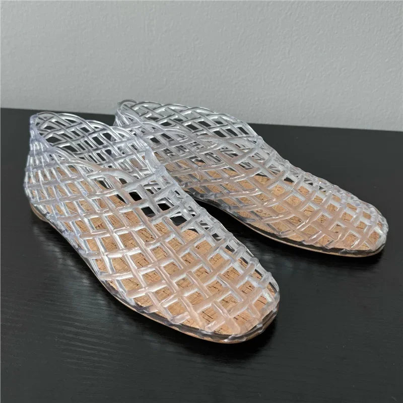 WW | Sommer Jellies Schuhe Frauen Mode Transparent Mesh Hollow Out Strand Schuhe Damen Flache Sandalen Farbige Runde Zehen Jelly Sandalen