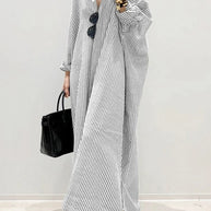 WW Gestreiftes Kleid | Lässiges oversized Maxi-Kleid mit langen Ärmeln für Damen