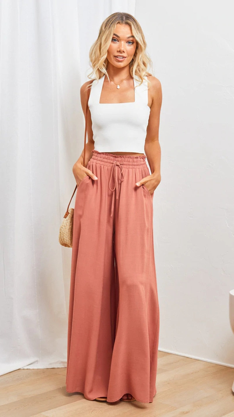 WW Gemütliche Gipfelhose | Damen Bequeme Bundfaltenhose mit Weitem Bein