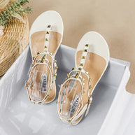 WW | Neue Sommer Outdoor Damen Flache Sandalen Britischer Stil Damen Lässig Römische Flache Stilvolle Niet Design Arbeit und Fest