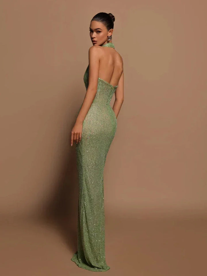 Damen Maxikleid mit fließendem Stoff und V-Ausschnitt