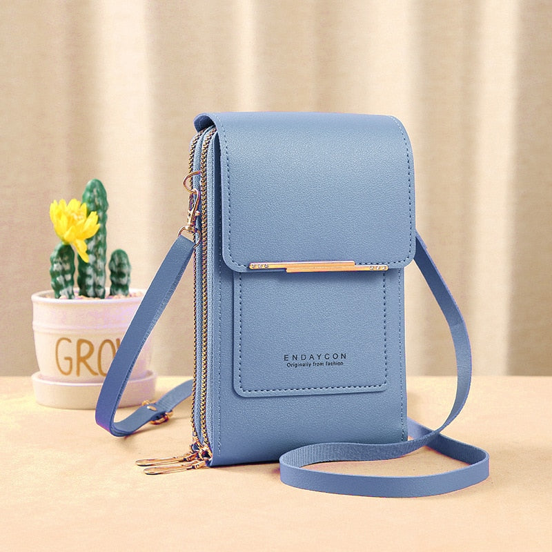 WW Leder Smartphone Clutch | Damen Handtasche mit Touchscreen-Fenster