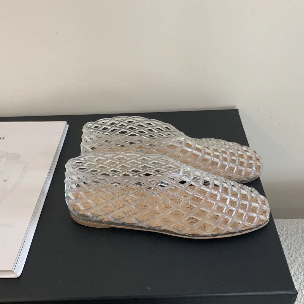 WW | Sommer Jellies Schuhe Frauen Mode Transparent Mesh Hollow Out Strand Schuhe Damen Flache Sandalen Farbige Runde Zehen Jelly Sandalen
