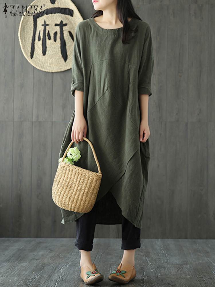 W&W Mode Langärmeliges unregelmäßiges Midikleid