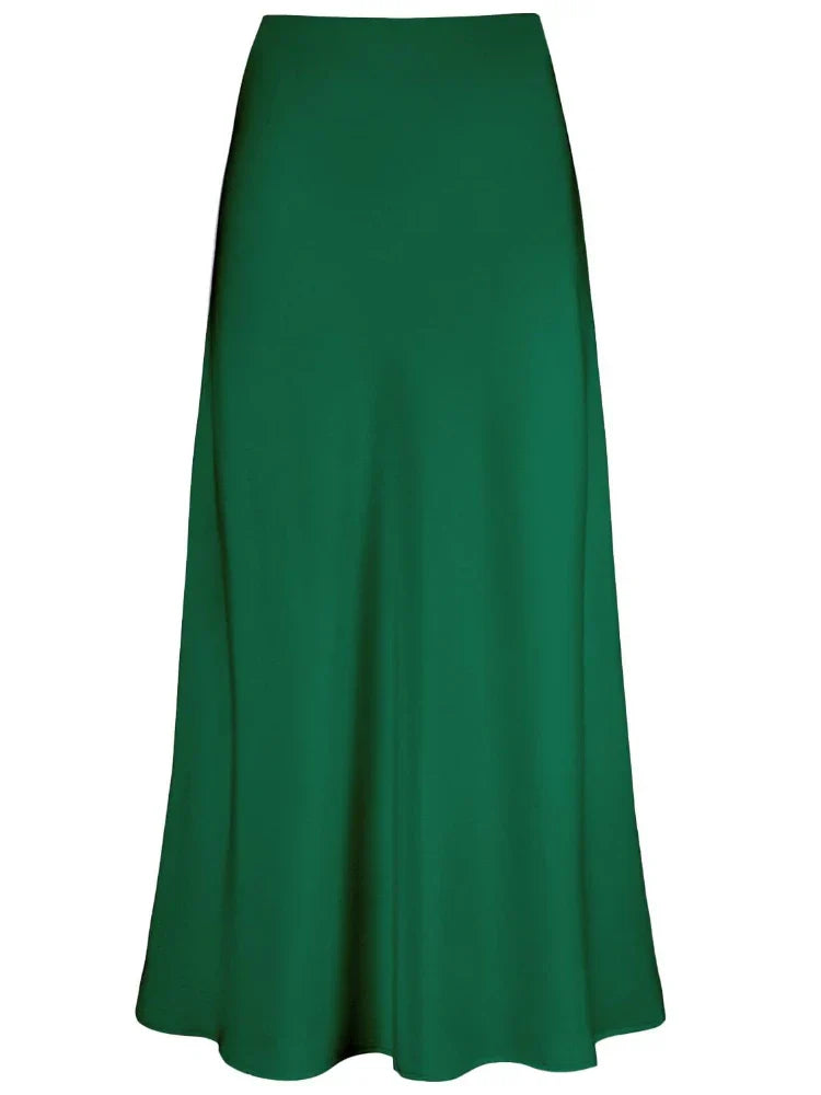 WW | Frauen Satin Seiden Röcke Sommer Frühling Koreanische Mode Kleidung Büro Damen Lange Röcke Elegant Schwarz Maxi Röcke für Frauen