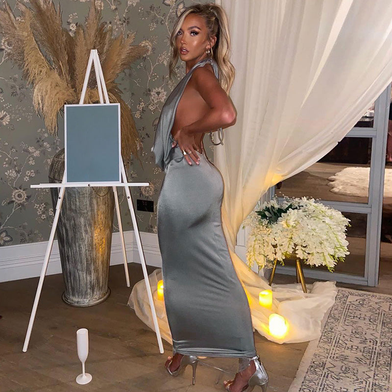 WW - Sexy langes Kleid mit V-Ausschnitt und Halterneck für Frauen