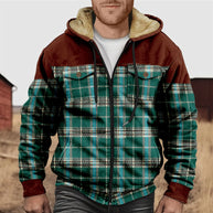 WW | Herren Fleecegefüttertes Flanellhemd – Kariert, mit Kapuze und Knopfleiste