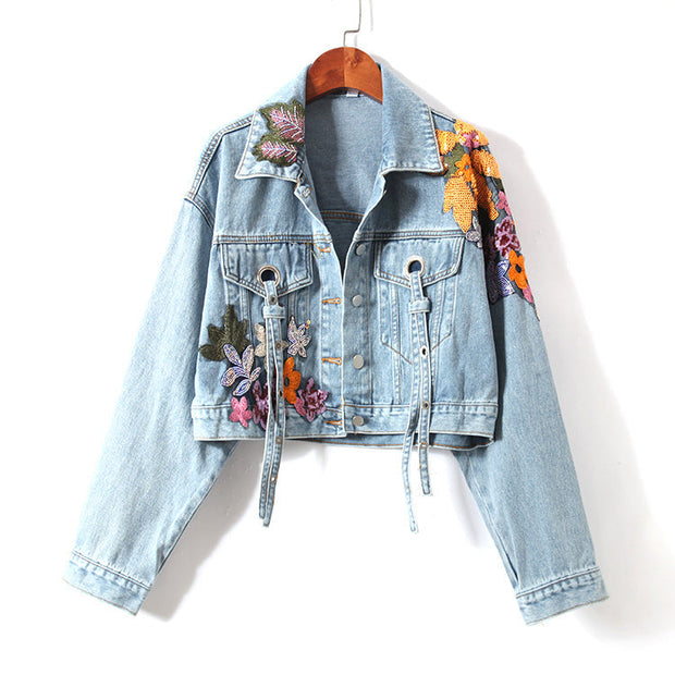 WW | Denim Jacke Mit Blumenstickereien Und Pailletten