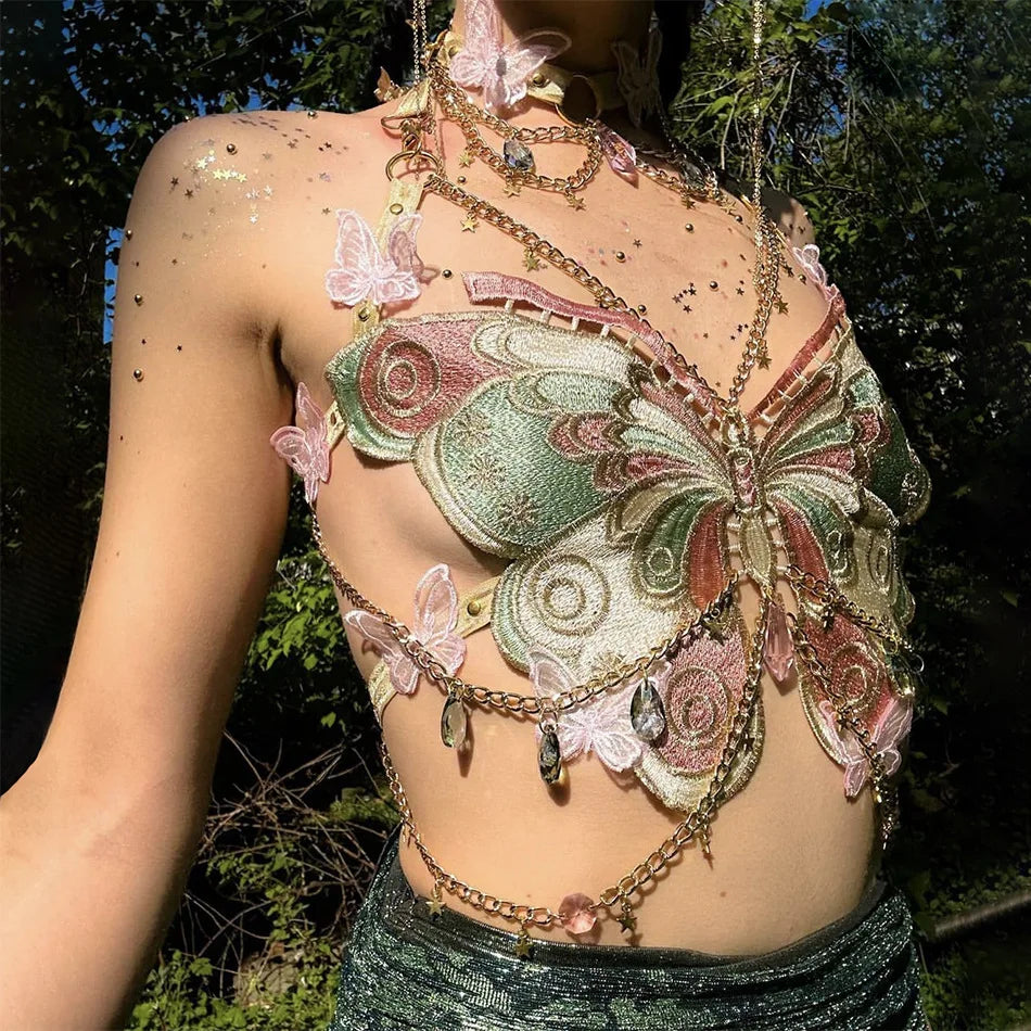 WW | Besticktes Y2k Schmetterling Crop Top