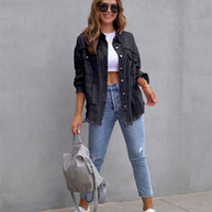 Shirt-Style Jeancoat mit Löchern