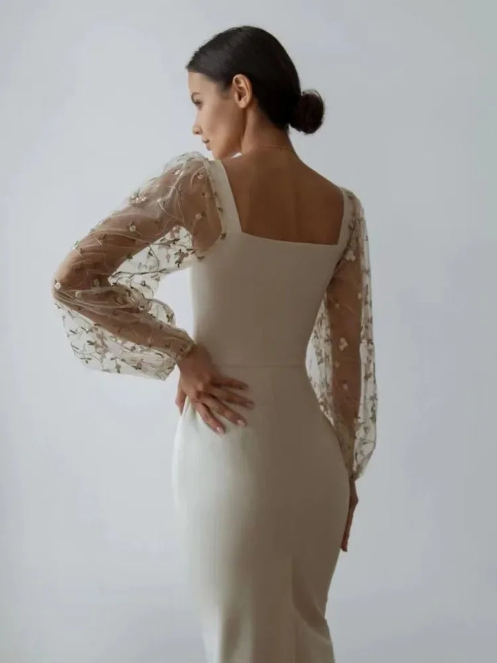 Elegantes Abend- und Partykleid mit Quadratischem Ausschnitt und Langen Ärmeln | W&W Mode
