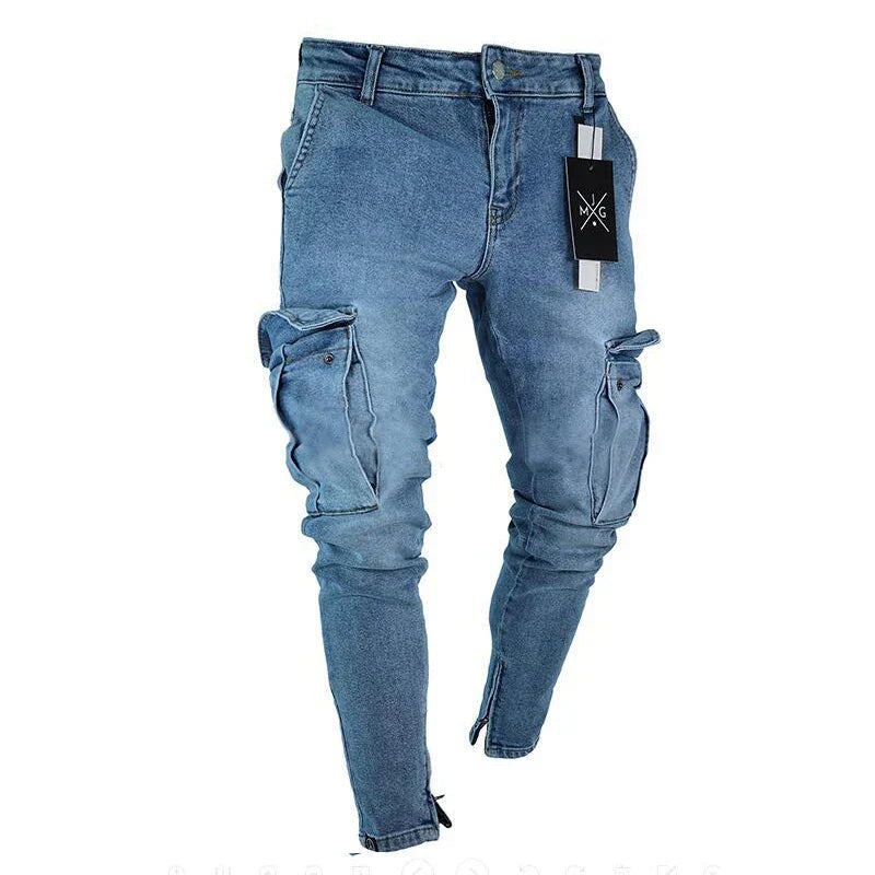 WW | Herren Cargojeans Aus Gewaschenem Denim Mit Mehreren Taschen