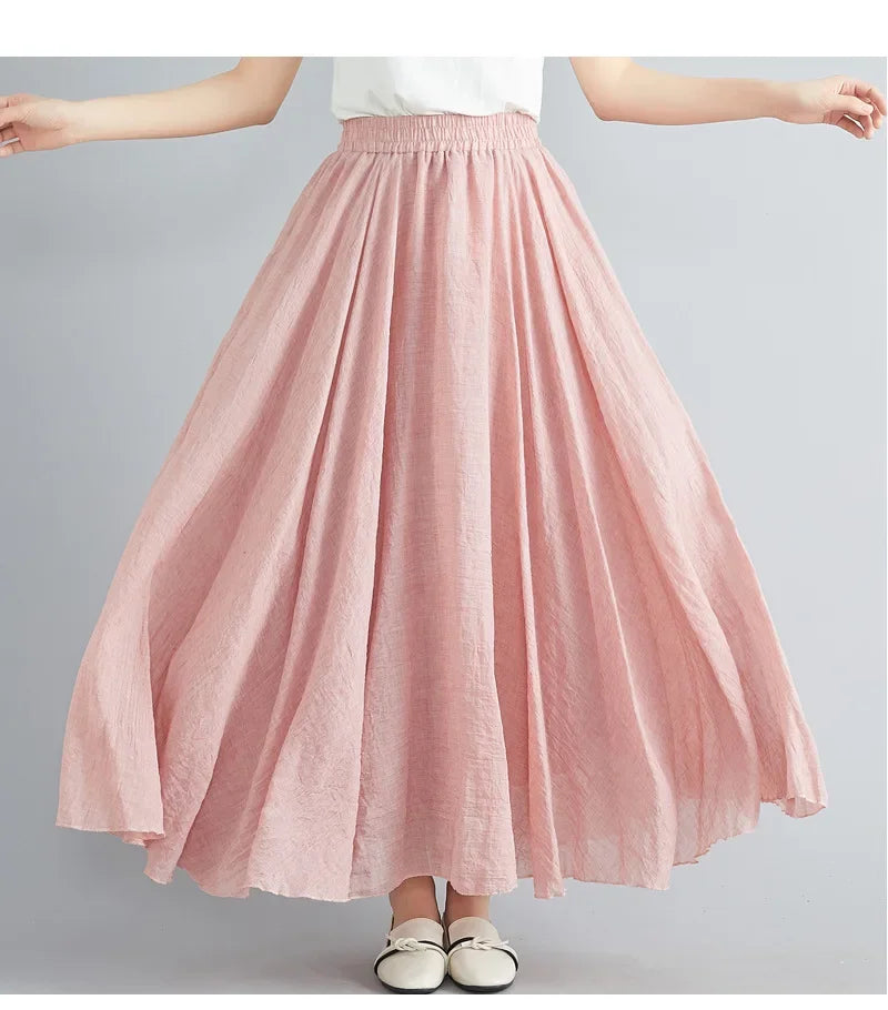 WW | Mode Baumwolle Leinen Kleidung Frauen Röcke Maxi Y2K Elegant Strand Saia Ropa Mujer Lässiges Kleid Boho Lange Röcke Faldas Harajuku