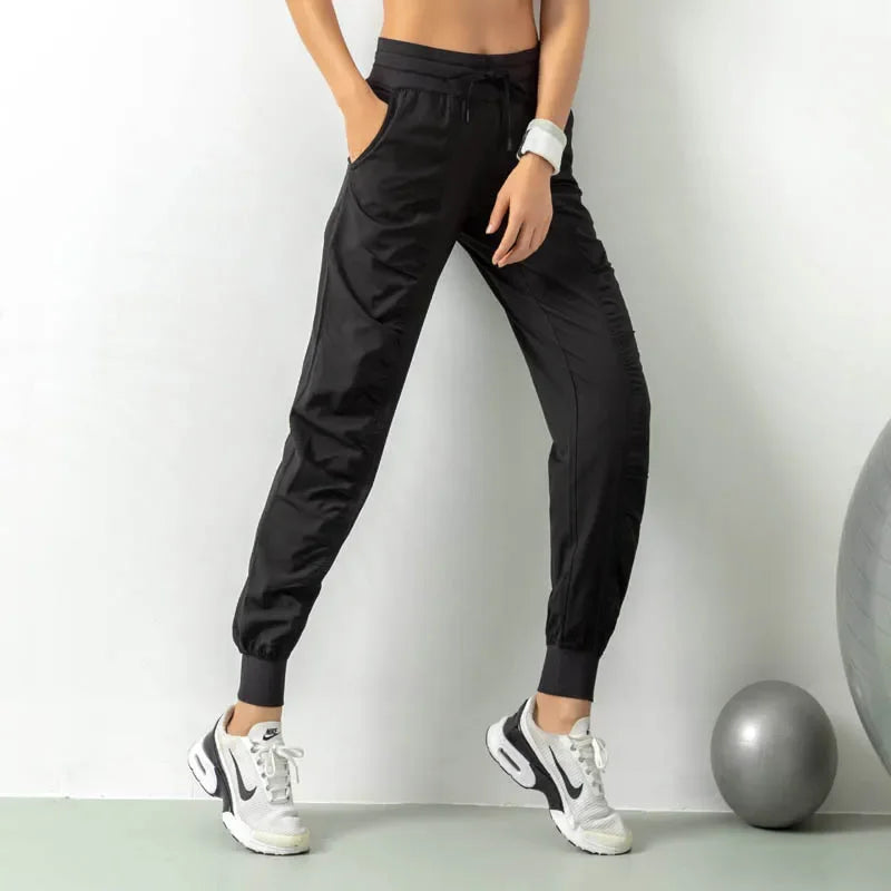 WW | Stoff Schnürsenkel Lauf Sport Joggers Frauen Schnell Trocknend Athletic Fitness Trainings Sweatpants mit Zwei Taschen Bewegung Hosen