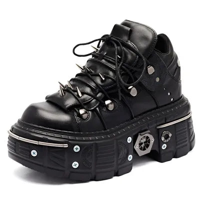 WW | Frauen Ankle Boots für Frauen Dicke Sohle Schnürsenkel Metall Dekoration Runde Zehen Plattform Schuhe Ladeis Punk Gothic Sneakers