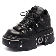 WW | Frauen Ankle Boots für Frauen Dicke Sohle Schnürsenkel Metall Dekoration Runde Zehen Plattform Schuhe Ladeis Punk Gothic Sneakers