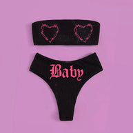WW | Sexy Goth Bikini Frauen Buchstaben Totenkopf Druck Badeanzug Split Badeanzug Hohe Taille Gotische Bikini Set Strandoutfits