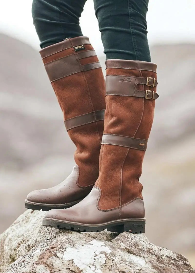 WW | Outdoor-Stiefel mit hohem Schaft und Schnallen - Leder-Regenstiefel für Damen
