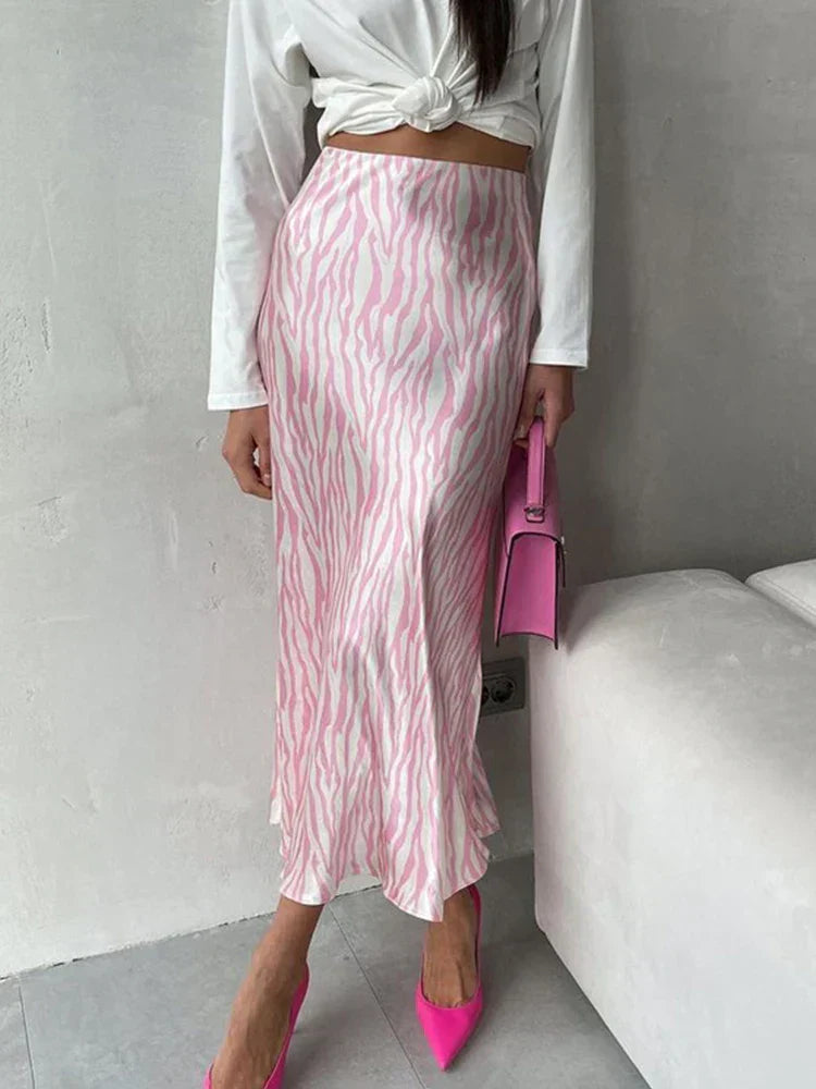 WW | Sommer Herbst Damen Elegant Midi Satin Röcke Gedruckt Hohe Taille Büro Damen Bodycon Bleistift Enger Rock für Damen