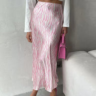 WW | Sommer Herbst Damen Elegant Midi Satin Röcke Gedruckt Hohe Taille Büro Damen Bodycon Bleistift Enger Rock für Damen